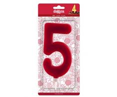 dekora Candela Gigante Numero 5, Cera, Rosso, 15Â cm