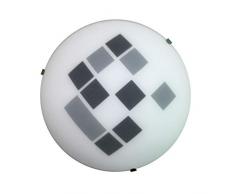 ONLI Plafoniera in Vetro Bianco con Motivo Geometrico Nero e Grigio. Diametro 25cm