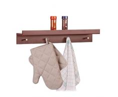 Relaxdays 10021908_93 Appendiabiti da Parete, Ingresso, Corridoio, 4 Ganci, Mensola, Legno MDF, HxLxP: 10x60x11,5 cm, Marrone