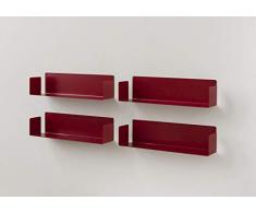 TEEbooks Muro-Set di 4 mensole, Acciaio, Rosso, 60 x 15 x 15 cm, 4 unitÃ 