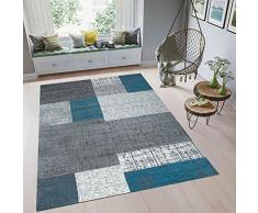 VIMODA Tappeto Pelo Corto Turchese Blu Grigio e Bianco Soggiorno Tappeti Moderni Sguardo delle Mattonelle Pratico - Turchese, 60x110 cm