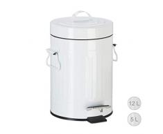 Relaxdays Pattumiera Vintage con Pedale, Cestino per la Spazzatura per Bagno e Cucina, Bianco, 3 Litri
