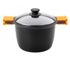 BRA Efficient - Pentola con coperchio in vetro e manici in silicone, rivestimento in alluminio con Teflon Platinum Plus antiaderente 20Â cm nero
