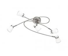 Reality Leuchten R61955007 Sochaux Plafoniera, 5 Spots, Diffusori in Vetro Satinato, Nickel, 18 x 65.400000000000006 x 40 cm