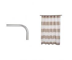 Wenko Barra ad Angolo Universal, Diverse Lunghezze, Ã 2 cm, Alluminio, Materiale Plastico, 2x2 cm, Cromo & AmazonBasics - Tenda da Doccia in Tessuto con Motivo Stampato a Righe, 180 x 200 cm, Grigio
