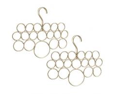 InterDesign Axis Porta sciarpe, Organizer per guardaroba per sciarpe, cravatte e cinture in metallo, Set da 2 appendini con 18 anelli, champagne opaco