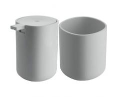 Alessi Birillo PL05 W Dispenser per Sapone Liquido di Design, Bianco + Birillo PL03 W Bicchiere Portaspazzolino di Design in PMMA, Bianco