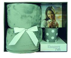 KANGURU Moon Coperta con Tazza, Microfibra, Grigio, Rosa, Nero, Blu, Giallo, Singolo, 130x170x3 cm