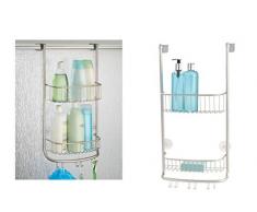 iDesign Portaoggetti doccia da appendere, Piccolo porta oggetti per doccia con 2 cestelli e 3 doppi ganci, Portaoggetti da appendere nel box doccia in metallo, argento