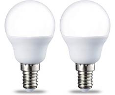 AmazonBasics Lampadina LED E14 a Sfera, P45, 5.5W (equivalenti a 40W), Luce Bianca Calda- Pacco da 2
