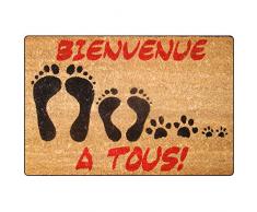 Tapis dÃ©co, Zerbino in fibra di cocco e pvc, motivo: Bienvenue a tous, 40 x 60 cm