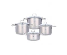 Fissler Hamburg - Set di Pentole in Acciaio Inox, 4 Pezzi (3 Pentole Ã16 cm, Ã20 cm, Ã24 cm, 1 Pentola per Arrosto Ã20 cm) con Coperchio in Vetro, Adatto per Induzione, Adatto per Lavastoviglie