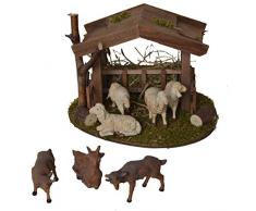 Alfred Kolbe Krippen AM 31, Set per presepe composto da ovile con 4 pecore bianche e 3 capre, per statuette da 10-12 cm, 18 x 14,5 x 13 cm, (Mehrfarbig)