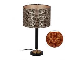 Relaxdays Lampada da Tavolo con Paralume, Motivi Astratti, da Comodino, E27, Stoffa & Metallo, HD: 42x23,5 cm, Nero-Oro