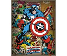 Pyramid International Captain America Retro Marvel Comics Mini Poster, plastica/Vetro, Multicolore, 40Â x 50Â x 1.3Â cm