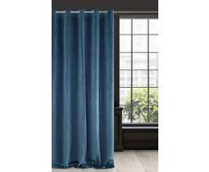 Eurofirany Tenda in Velluto, Colore Navy, Tinta Unita, Liscia, 10 Occhielli oscuranti, 1 Pezzo Morbido, Moderno, Classico, Soggiorno, Camera da Letto, Tessuto, Blu Scuro, 140x300cm