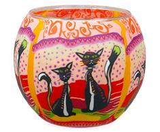 Him Due Gatti Portacandele, Multicolore, 11x11x9 cm