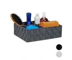 Relaxdays, Grigio Cestino Portaoggetti con 4 Scomparti, per i Cosmetici da Bagno, per Soggiorno HxLxP: 10 x 32 x 27 cm, PP, Metallo, 1 pz