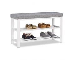 Relaxdays 10023307_111 Panca scarpiera Imbottita in Tessuto, Comoda, 2 Ripiani per Scarpe, Metallo, HxLxP: 50x81x32 cm, Grigio, metallo;legno mdf;tessuto
