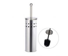 Relaxdays Set di Scopino e Portascopino Rotondo, per Bagno e WC, Testa Scopino Sostituibile, Acciaio Inox, Argento/Nero