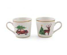 Villa dEste Home Tivoli 2422971 Set Christmas Mug Macchina-Renna, Bone China, Multicolore