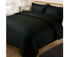 Dreamscene - Satin Stripe Copripiumino Matrimoniale con 2 federe Set di biancheria da letto, Nero, King