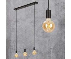 Briloner Leuchten Lampada a Sospensione, 3 paralumi, lampadario retrÃ²/Vintage, Acciaio Nero, 3X E27, Max. 60 Watt, W