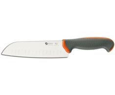 Sanelli Ambrogio Linea Tecna Colore, Coltello Santoku, Tagliare Sminuzzare Carne, Pesce o Verdure. Manico Ergonomico-Lama: Rigida e Alveolata, Nitro-B Inox allazoto, Acciaio, Arancione