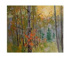 LegendArte Olio su Tela - Quadro su Tela Dipinto a Mano - Bosco Accogliente, cm. 50x60 - Quadro Moderno Soggiorno