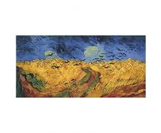 LegendArte Stampe su Tela - Vincent Van Gogh Campo di Grano con Volo di Corvi, cm. 50x100 - Quadro su Tela, Decorazione Parete