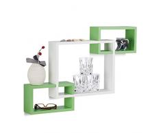 Relaxdays 10021805_252 Mensole da Parete Cube, Ripiani in Legno MDF, HxLxP: 48 x 70,5 x 10 cm, Bianco-Verde