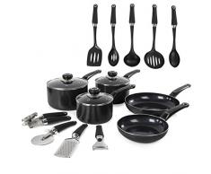 Morphy Richards, Set di 5 pentole con 9Â Pezzi di Utensili da Cucina, Alluminio, Black, 20 x 38.5 x 16.5 cm