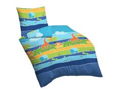 Biberna 27225/261/001 - Biancheria da Letto, per Bambini, Copripiumino da 135 x 200 cm e Federa da 80 x 80 cm, Motivo Animali, Colore: Turchese