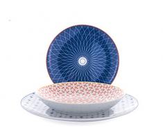 H&H 6603 Servizio Tavola 12 Pezzi Coupe Organza Porcellana, Multicolore