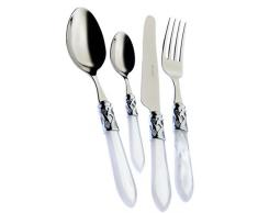 BUGATTI, Aladdin, Set Posate 24 Pezzi in Acciaio Inox 18/10, Ghiera Cromata e Manico Colore Bianco Effetto Madreperla. Set Posate 6 Persone: 6 cucchiai, 6 forchette, 6 coltelli e 6 cucchiaini caffè