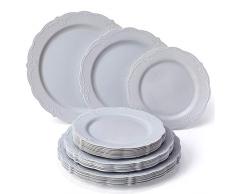 SERVIZIO DA TAVOLA MONOUSO PER FESTE 30 PZ | 10 Piatti | 10 Piattini da Insalata | 10 Piattini da Dessert | Piatti in Plastica Pesante | per Matrimoni e Cene di Classe (Collezione Vintage â Grigio)