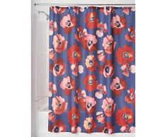 Interdesign Large Poppy SC Tenda da Doccia Floreale, Tenda per Vasca da Bagno in Poliestere Lavabile Antimuffa 183cm X 183 Cm, Rosso/Blu