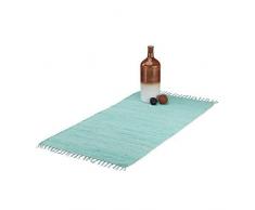 Relaxdays 10022319_54 Tappeto Patchwork con Frange per Soggiorno, Fatto a Mano, Cotone, Celeste, 70x140 cm