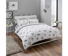 Sleepdown - Set di biancheria da letto in cotone spazzolato, motivo: pinguini, Cotone pettinato., Grigio, Singolo