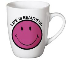 NICI Life is Beautiful - Tazza con Scritta e Smile in Porcellana, Colore: Rosa