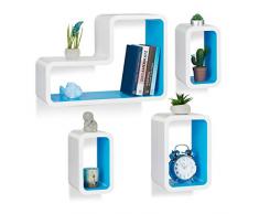Relaxdays 10021892_361 Set 4 Mensole da Parete a Forma di L, Cubi in Design Moderno, per Libri, DVD e Decorazioni, Bianco-Blu