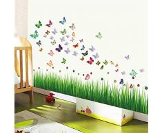 Walplus Adesivi da Parete Coccinella Erba Farfalle & 3D Rimovibile Autoadesivo Arte Murale Decalcomania Vinile Decorazione Casa Fai-Da-Te Vivente Ufficio Camera Letto Carta Parati Cameretta Bimbi