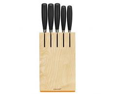 FISKARS Functional Form Ceppo con 5 Coltelli, Legno, Nero, 14.5 x 12.3 x 36 cm