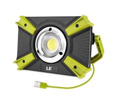 LE Proiettore Portatile Faro LED di Emergenza 15W 1500lm Lampada da Lavoro Dimmerabile 3 Modalità Impermeabile IP64, Luce da Campeggio Ricaricabile con Cavo USB Incluso, Powerbank Carica Smartphone