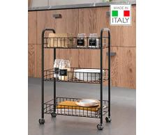 Metaltex Lugano Lava Carrello da Cucina, Nero, 3 Piani