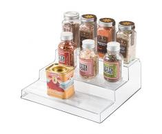 iDesign Organizer cucina, Piccolo scaffale cucina a 3 ripiani in plastica, Pratico porta spezie ideale anche per cibi conservati e barattoli, trasparente