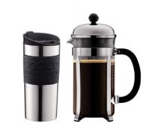 Bodum K11068-01 - Set Macchina da caffÃ¨ a pistone per 8 Tazze con Tazza Mug in Acciaio Inox e Fascia in Silicone, Colore: Nero