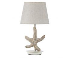 Onli Lampada da Tavolo in Legno Decorazione Stella con Paralume in Tessuto, Beige