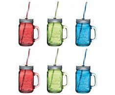 Kitchencraft Home Made bicchiere con cannuccia, vaso, verde (set di 6),, Vetro, Green, 11 x 7.2 x 13 cm