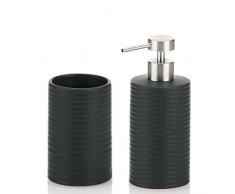 kela, Set di Accessori per Il Bagno Groove, 3 pz, in Ceramica, Nero (Schwarz)